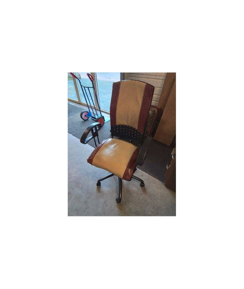 FAUTEUIL DE BUREAU A ROULETTES DOSSIER RÉGLABLE ASSISE ET DOSSIER CUIR FAUVE ET CRÈME